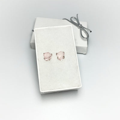 Raw Rose Quartz Stud Earrings