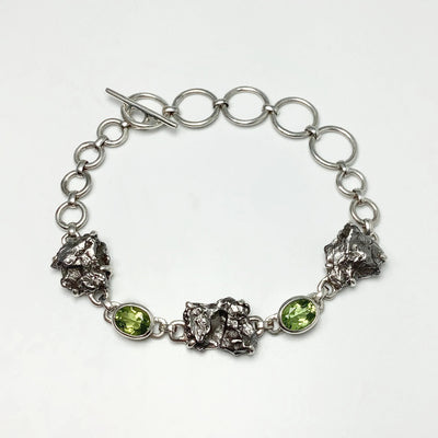 Campo Del Cielo Meteorite and Faceted Peridot Sterling Silver Bracelet