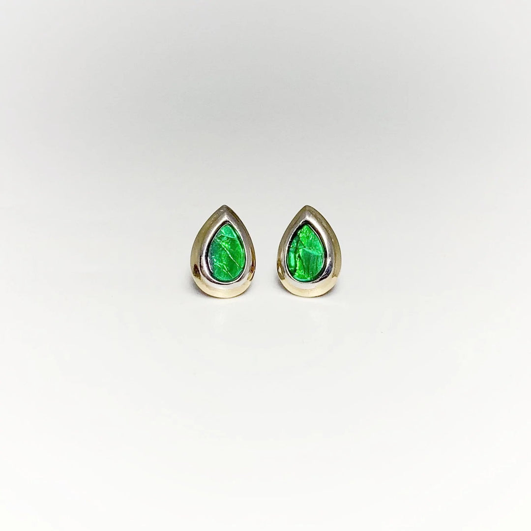 Alberta Ammolite 14K Gold and White Gold Stud Earrings - Rocks and Gems Canada
