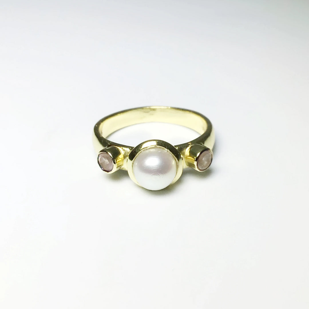 Freshwater Pearl and Rose Quartz Ring - Rocks and Gems Canada