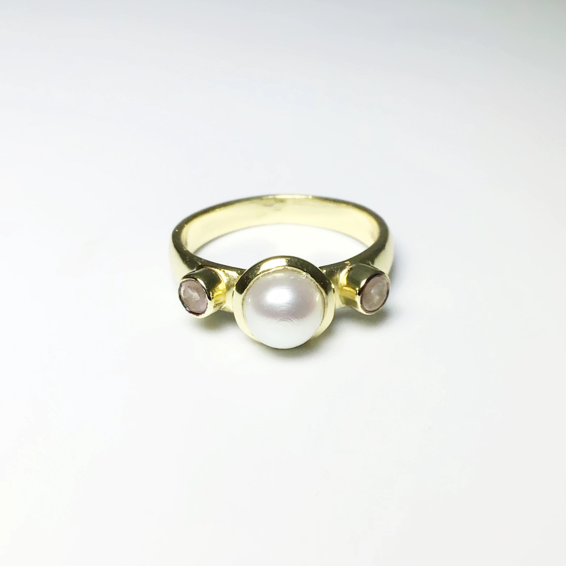 Freshwater Pearl and Rose Quartz Ring - Rocks and Gems Canada