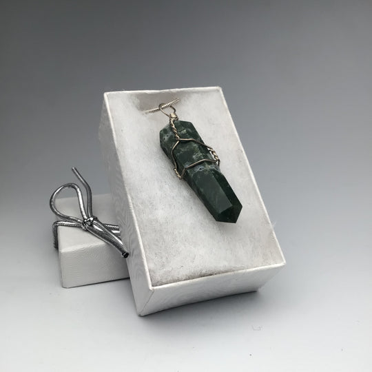 Wire Wrapped Moss Agate Pendant - Rocks and Gems Canada