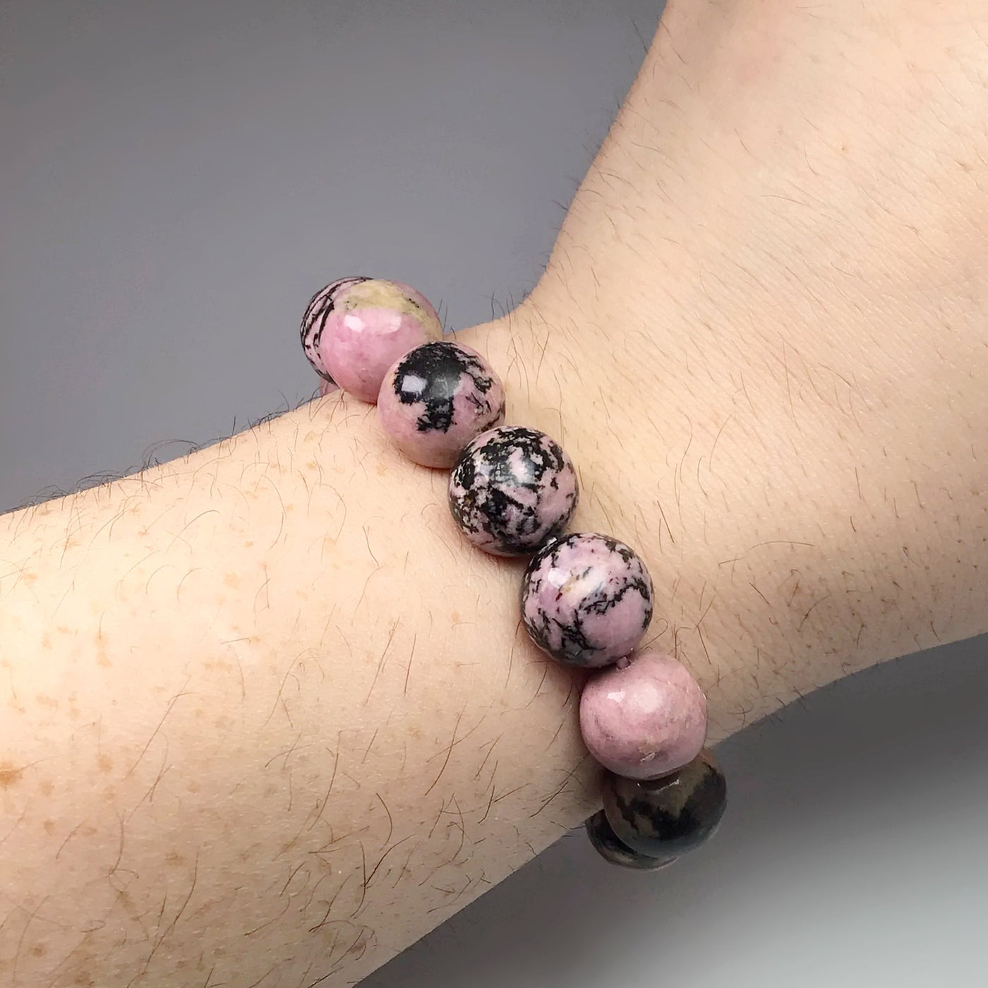 Rhodonite - Pink and Black Beaded Bracelet