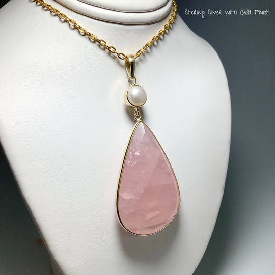 Faceted Rose Quartz and Pearl Pendant - Rocks and Gems Canada