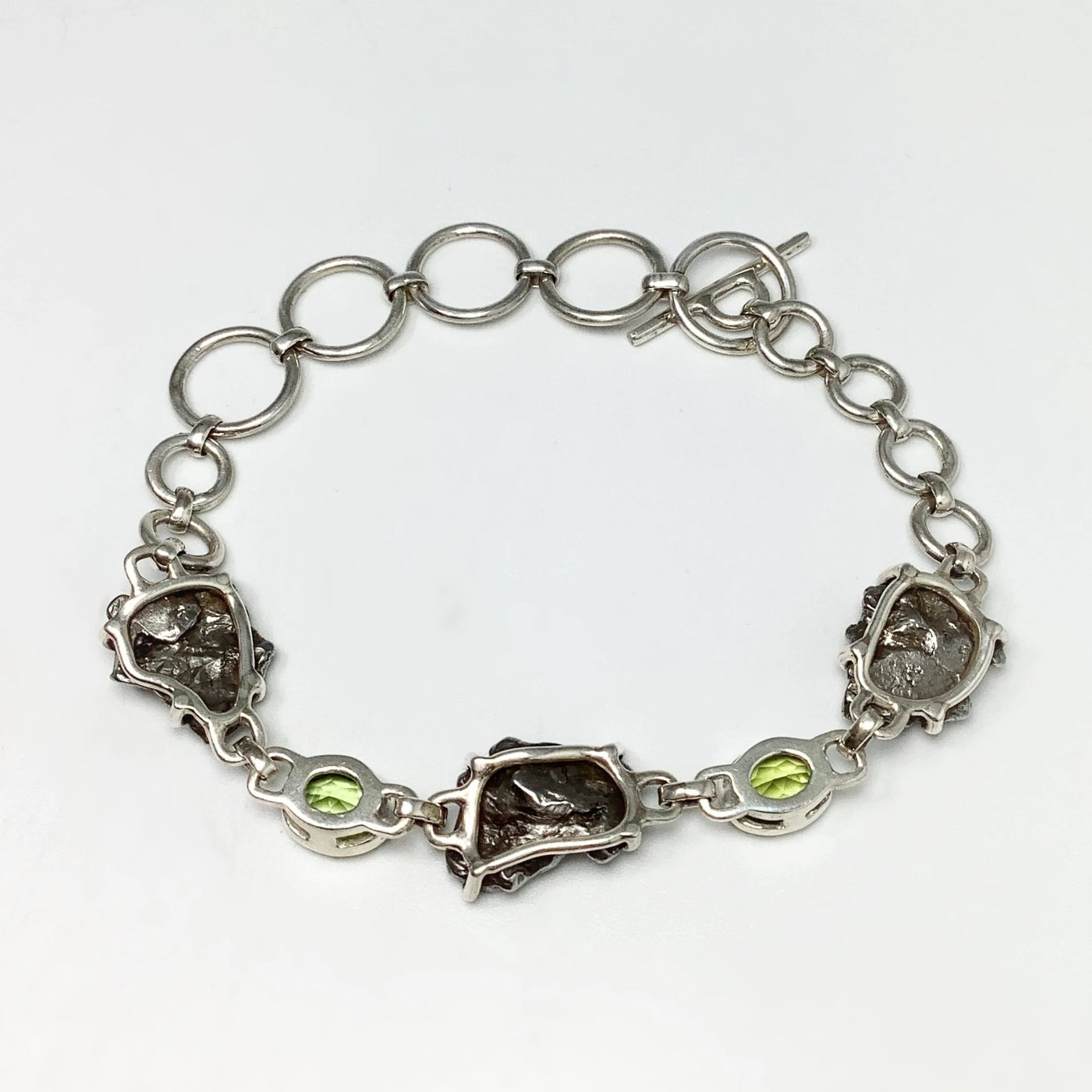 Campo Del Cielo Meteorite and Faceted Peridot Sterling Silver Bracelet