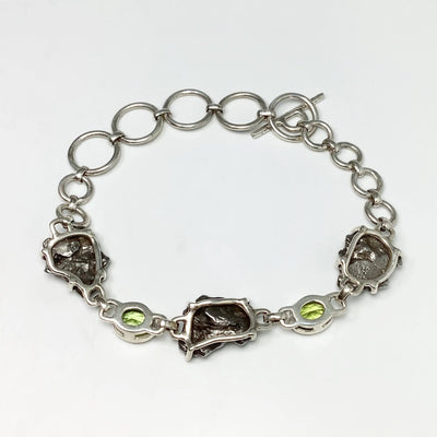 Campo Del Cielo Meteorite and Faceted Peridot Sterling Silver Bracelet