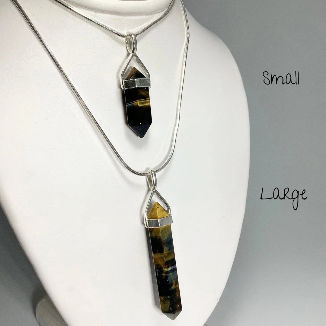 Blue Gold Tiger Eye Double Terminated Point Pendant - Rocks and Gems Canada