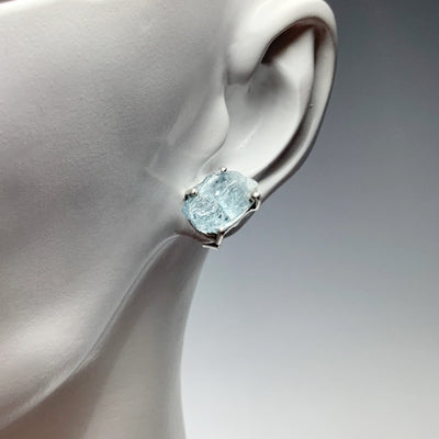 Raw Aquamarine Stud Earrings