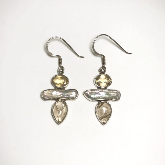 Rutilated Quartz, Citrine and Pearl Necklace and Earrings Set - Rocks and Gems Canada