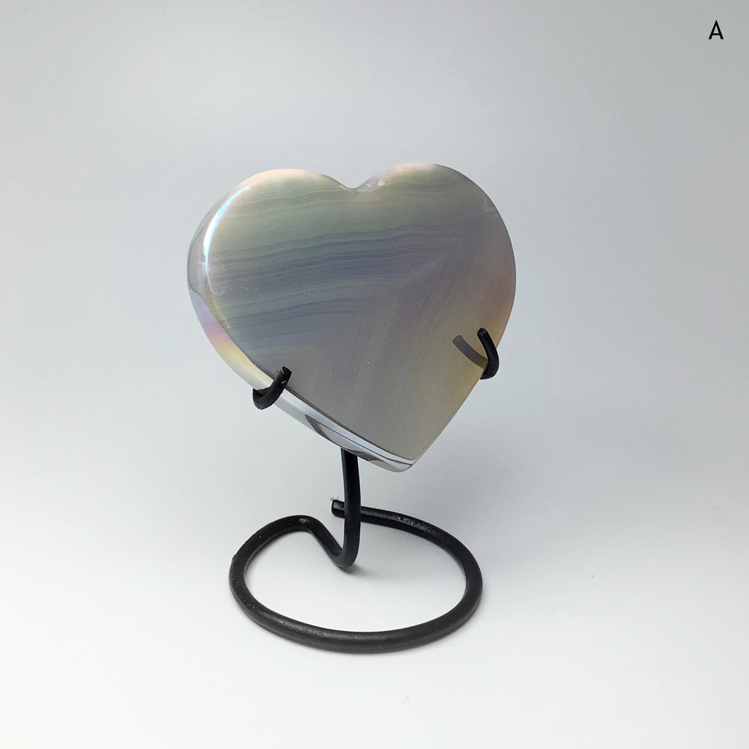 Rainbow Agate Heart on Stand - Rocks and Gems Canada