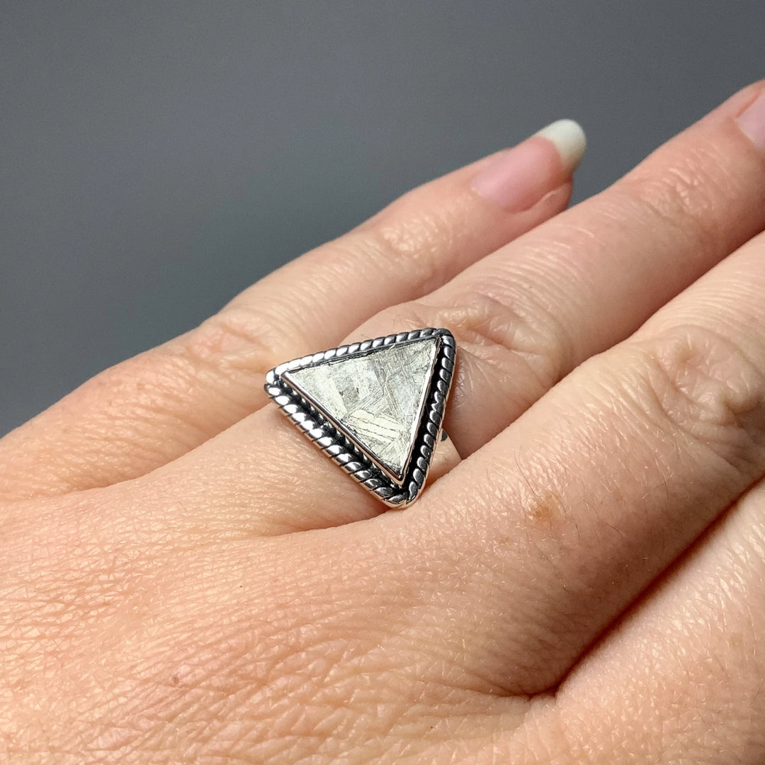 Muonionalusta Meteorite Triangle Setting Ring - Rocks and Gems Canada