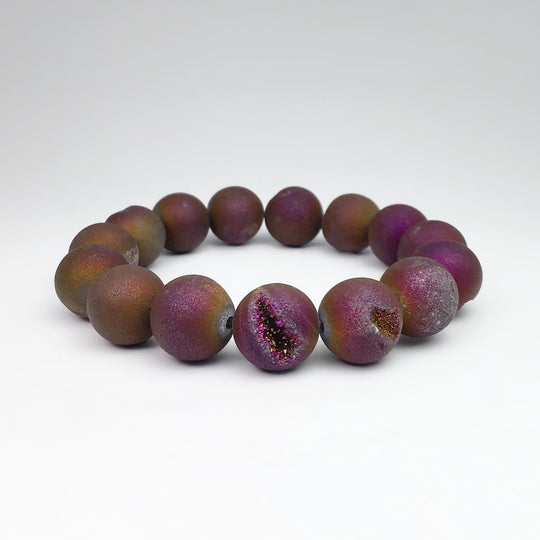 Druzy Matte Purple Beaded Bracelet - Rocks and Gems Canada