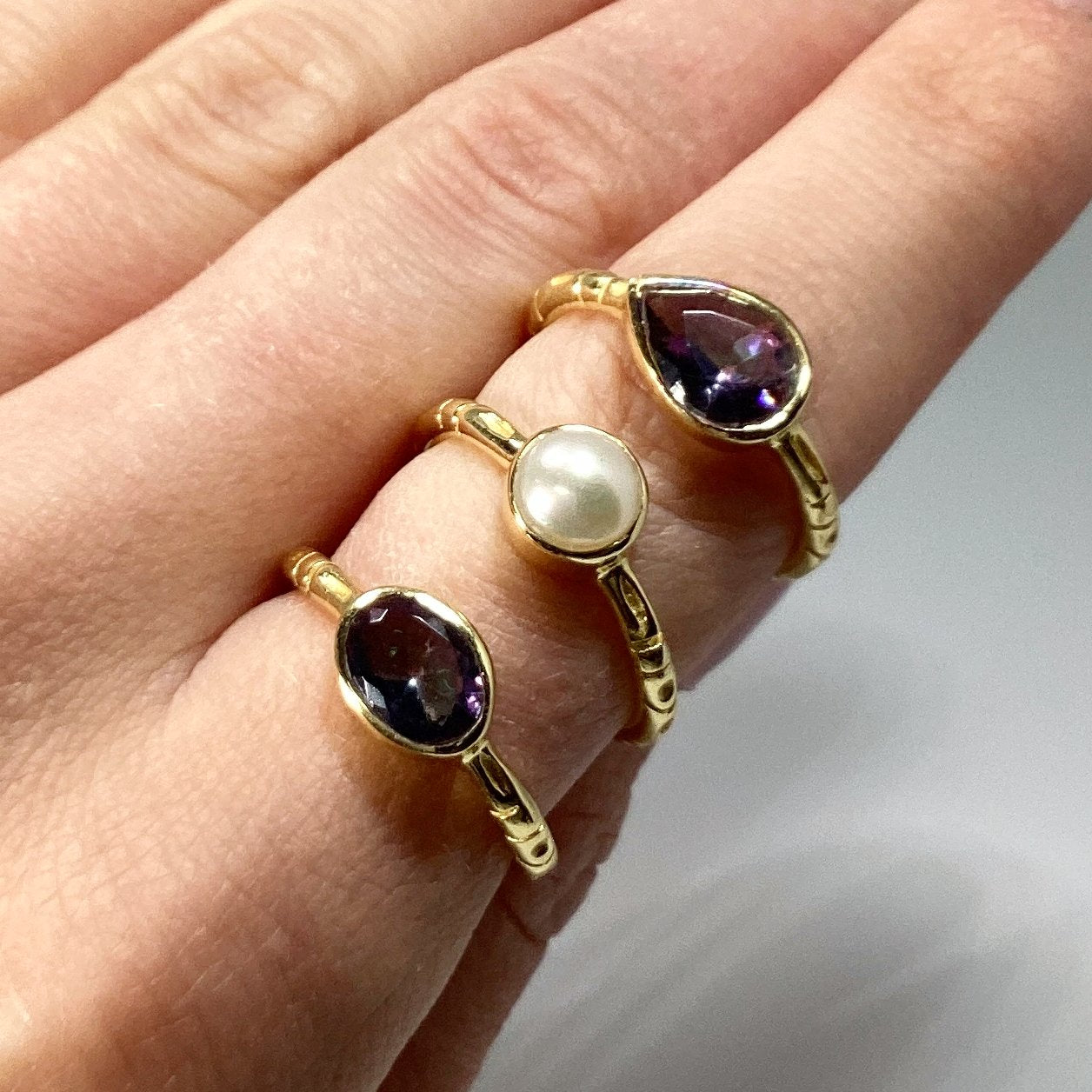 Triple Ring Set - Mystic Topaz and Pearl