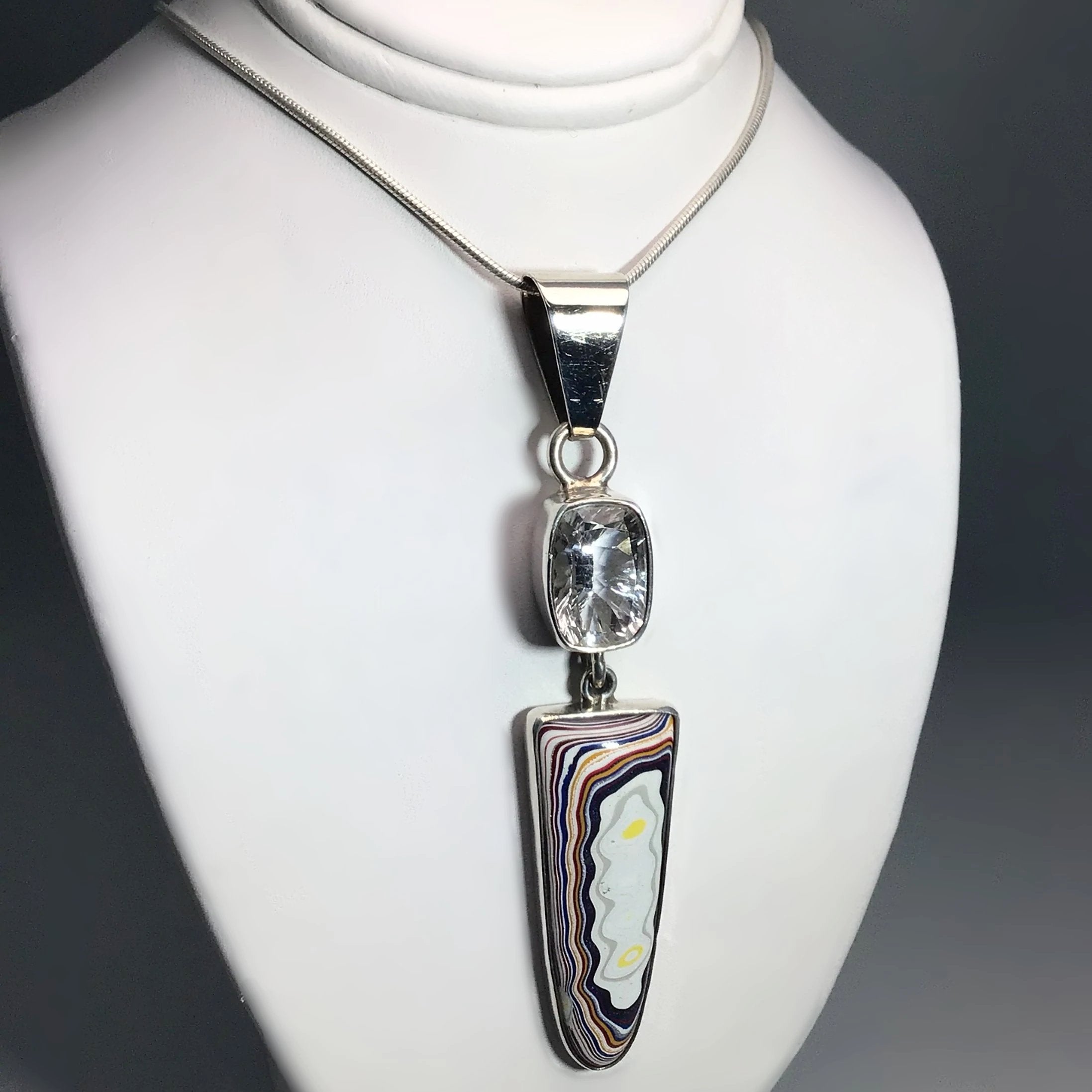 Fordite and Faceted Quartz Pendant - Rocks and Gems Canada