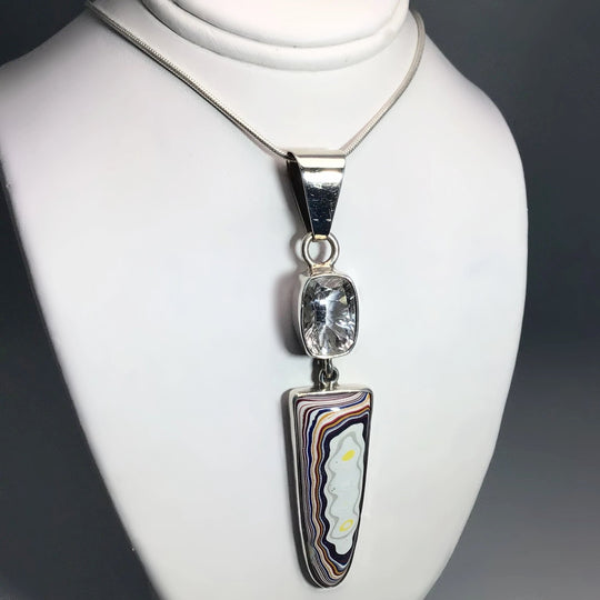 Fordite and Faceted Quartz Pendant - Rocks and Gems Canada