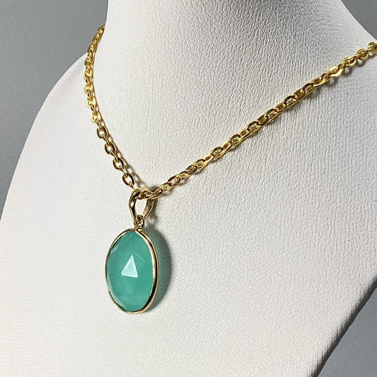 Green Chalcedony Gold Finish Pendant - Rocks and Gems Canada