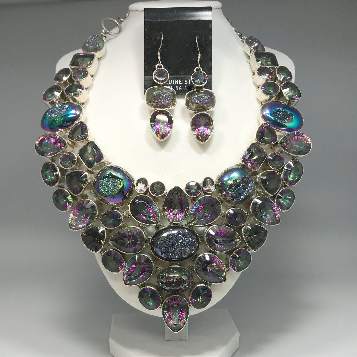 Mystic Topaz and Druzy Necklace and Earrings Set