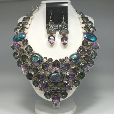 Mystic Topaz and Druzy Necklace and Earrings Set