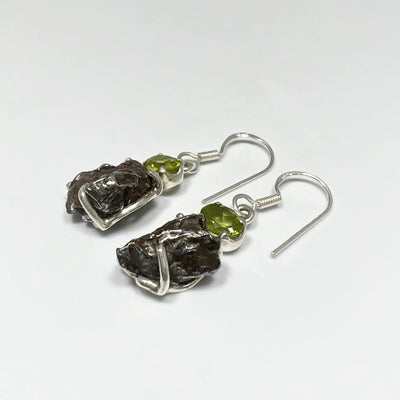 Campo Del Cielo Meteorite and Faceted Peridot Dangle Earrings