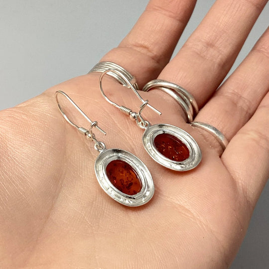 Cognac Amber Dangle Earrings - Rocks and Gems Canada