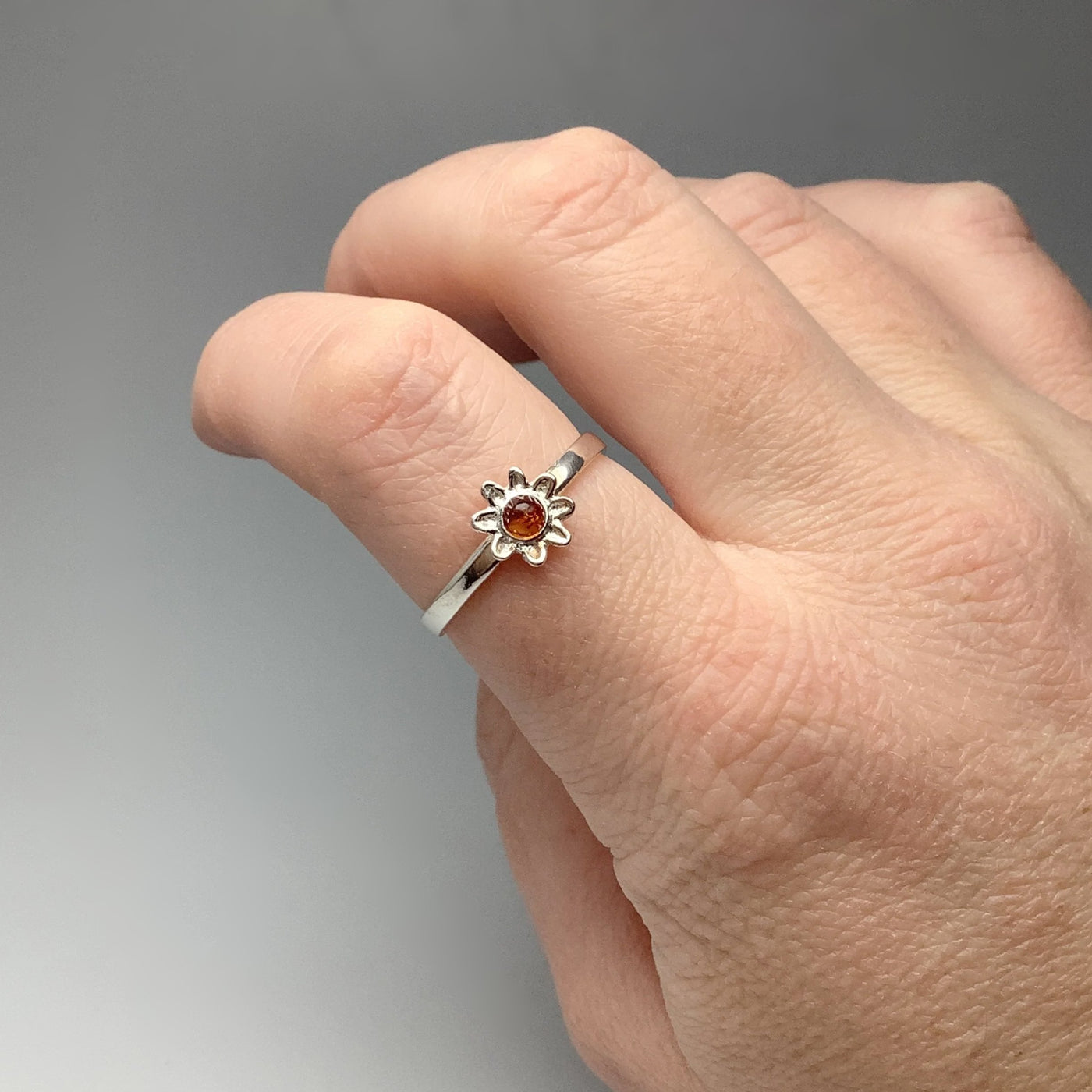 Cognac Amber Flower Ring