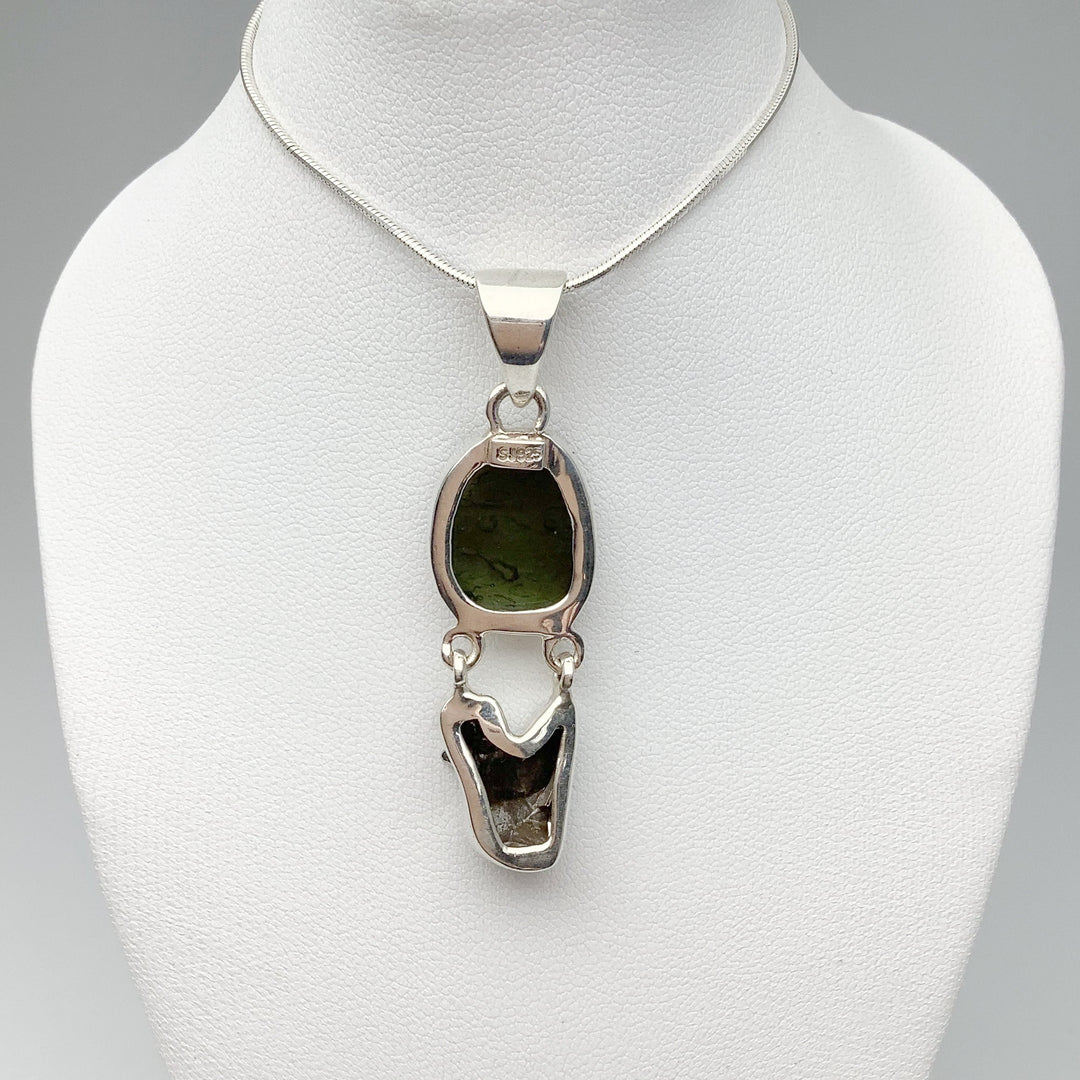 Moldavite with Campo Del Cielo Meteorite Pendant - Rocks and Gems Canada