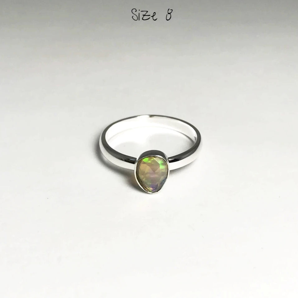Freeform Faceted Ethiopian Fire Opal Ring - Rocks and Gems Canada