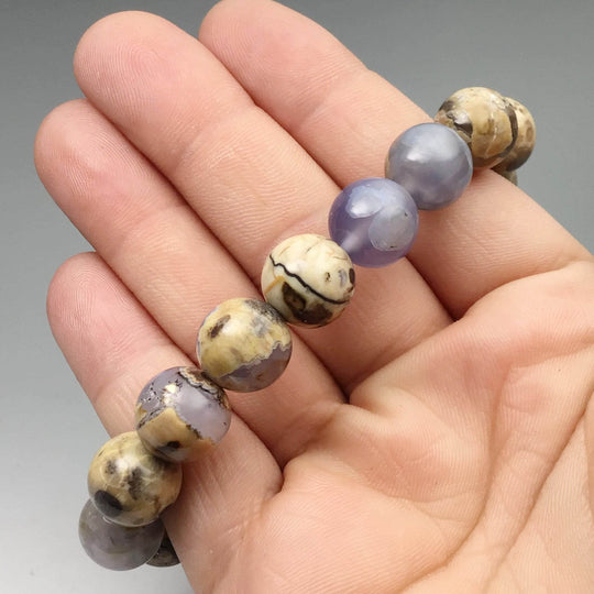 Chalcedony Beaded Bracelet - 12mm - High Quality - Rocks and Gems Canada