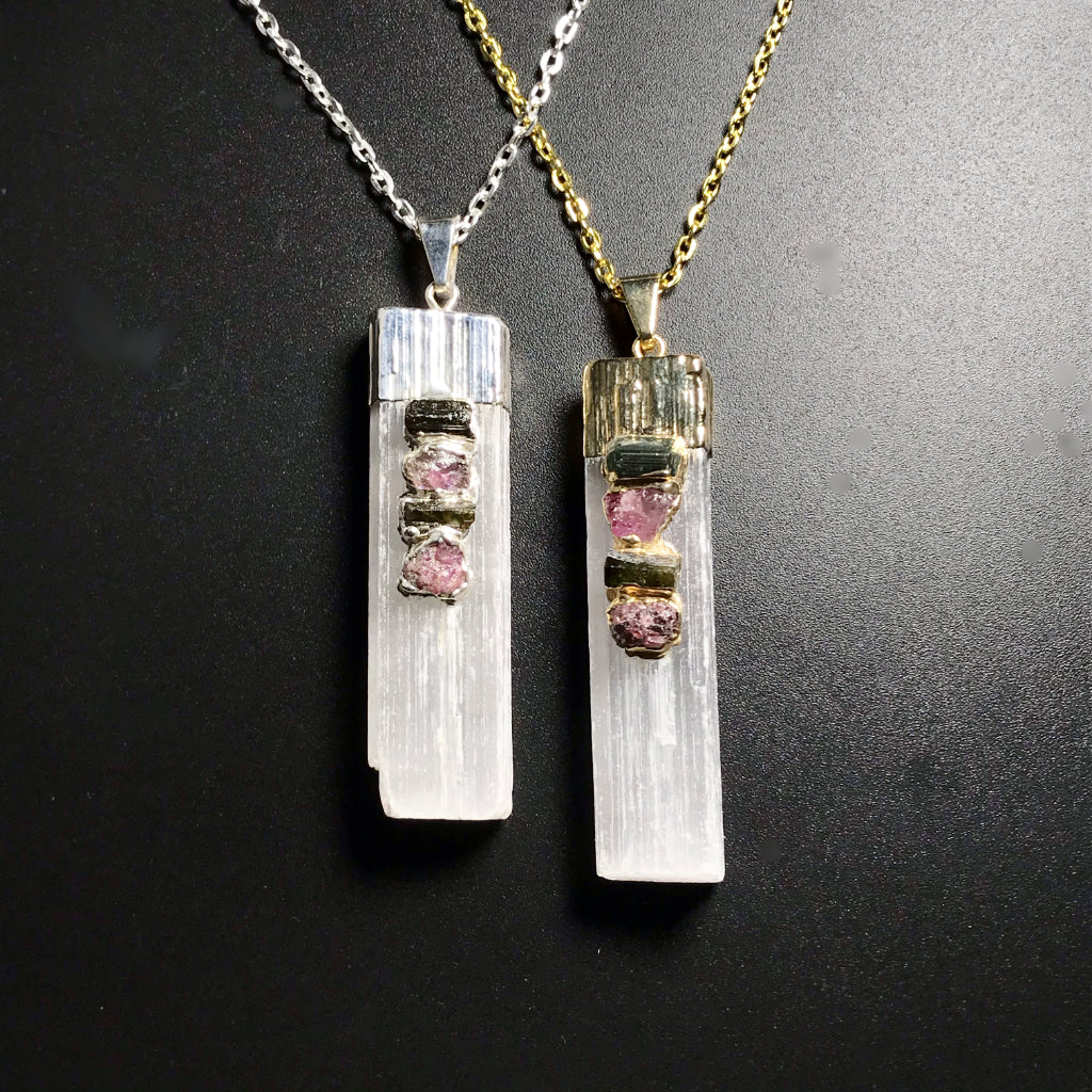 Selenite and Tourmaline Necklace