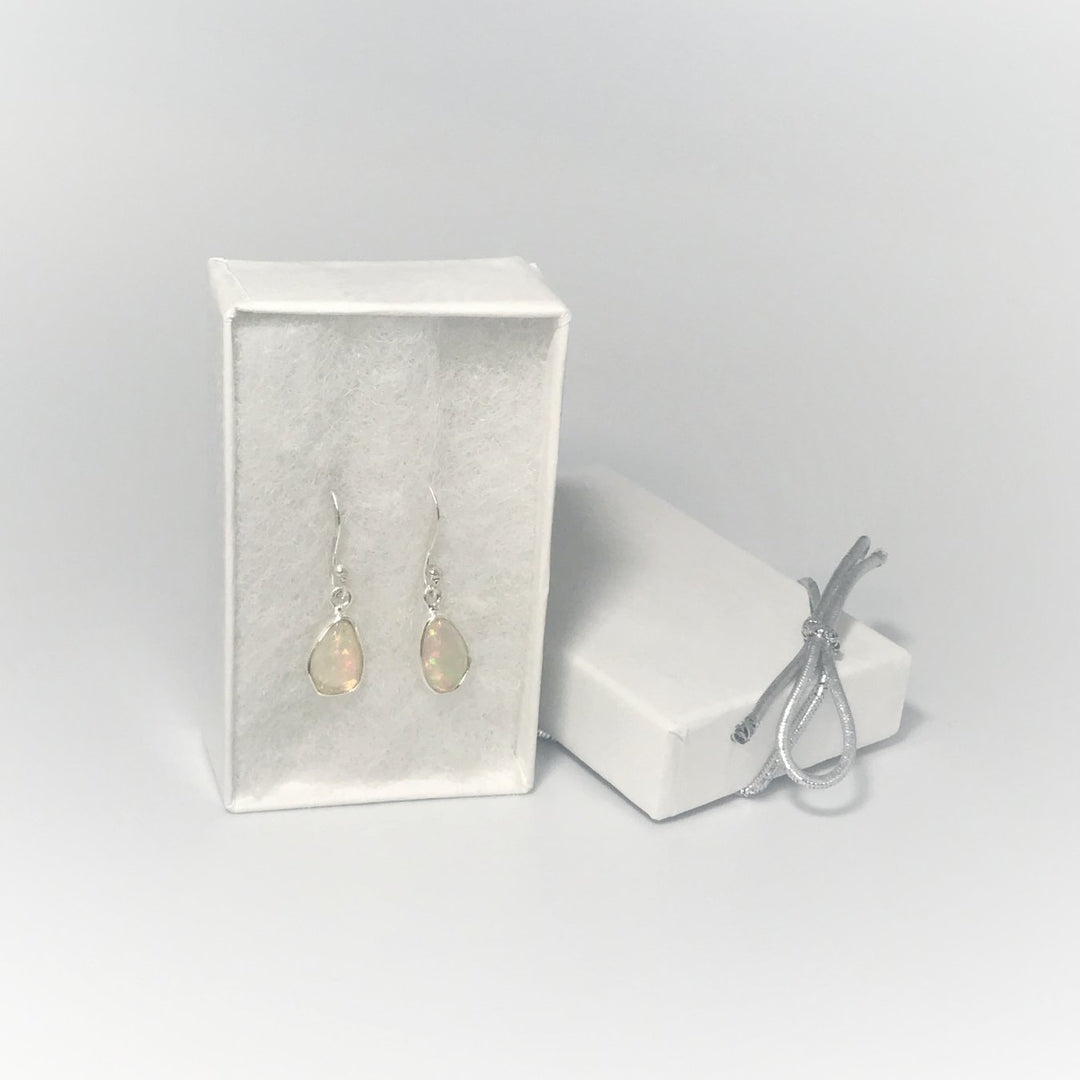 Ethiopian Fire Opal Freeform Faceted Dangle Earrings - Rocks and Gems Canada