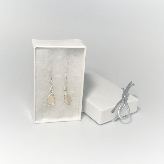 Ethiopian Fire Opal Freeform Faceted Dangle Earrings - Rocks and Gems Canada