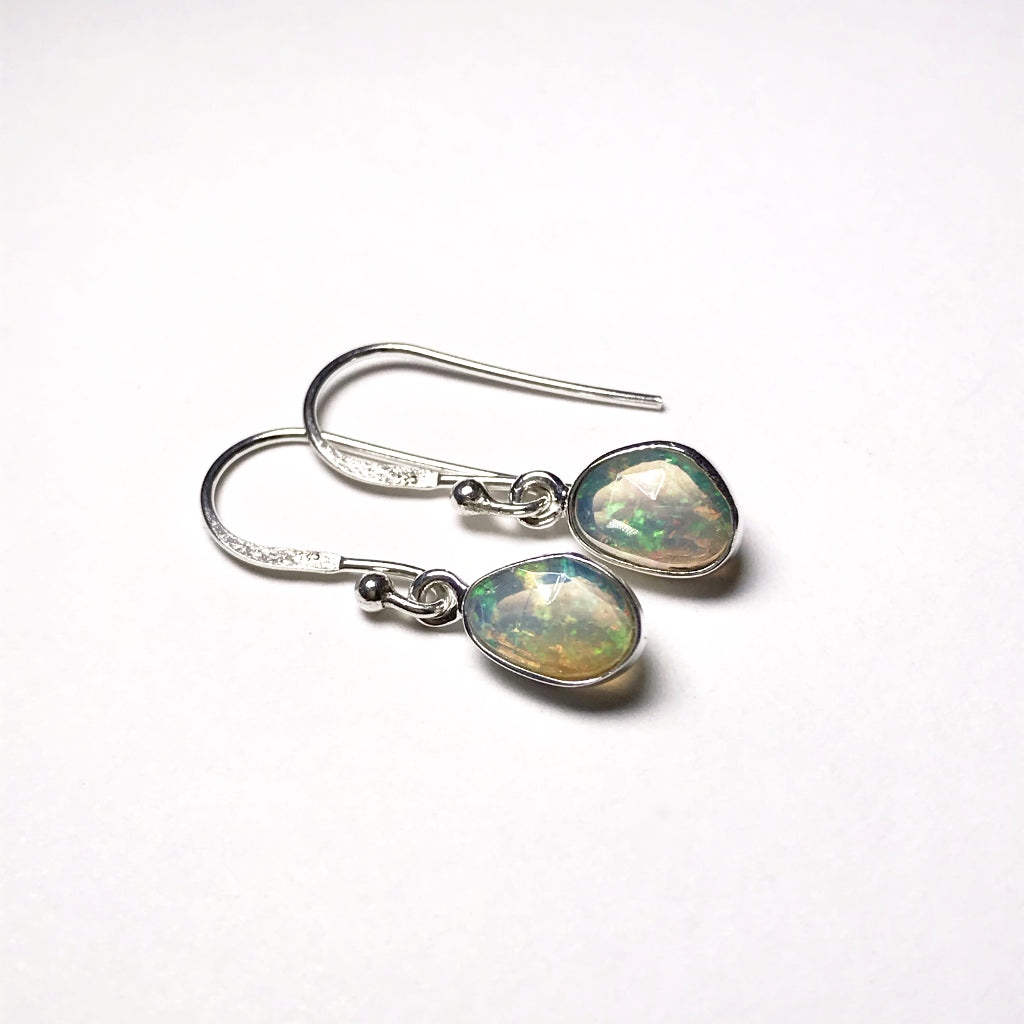 Ethiopian Fire Opal Freeform Faceted Dangle Earrings - Rocks and Gems Canada