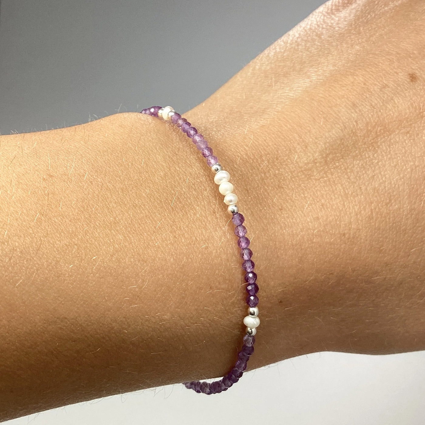 Amethyst and Pearl Sterling Silver Beaded Bracelet