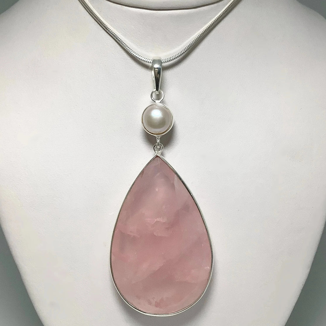 Faceted Rose Quartz and Pearl Pendant - Rocks and Gems Canada