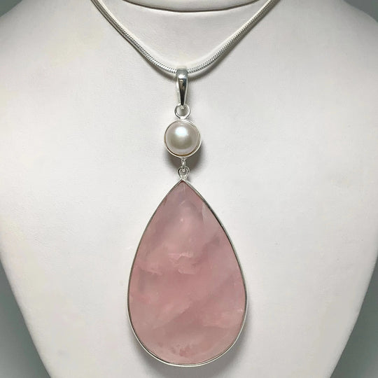 Faceted Rose Quartz and Pearl Pendant - Rocks and Gems Canada
