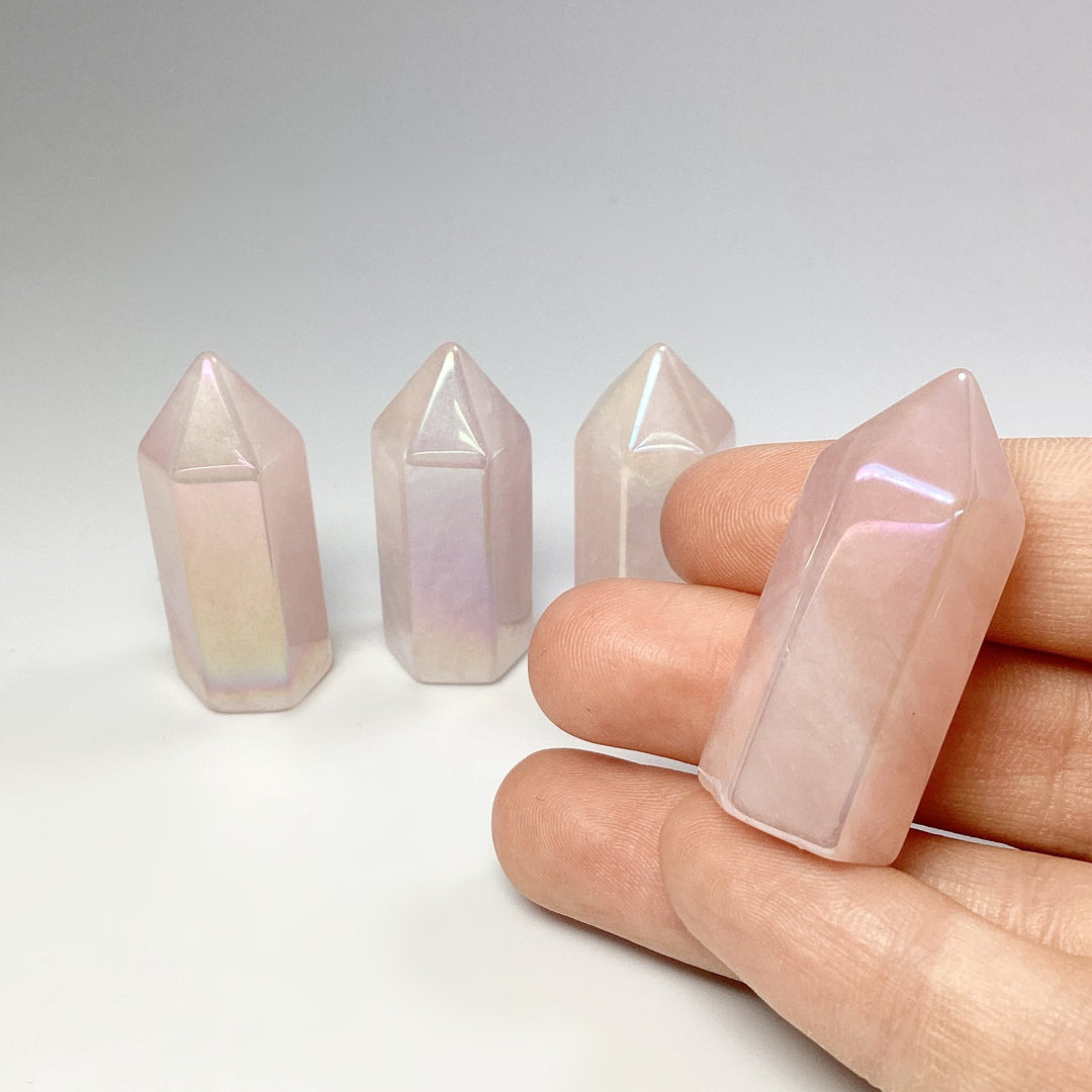 Polished Opalescent Rose Quartz Point - Rocks and Gems Canada