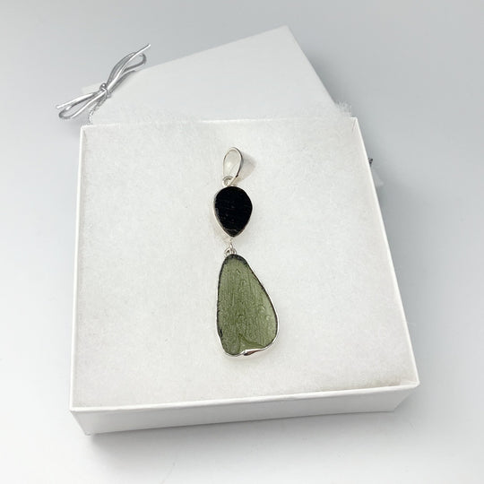 Moldavite with Black Tourmaline Pendant - Rocks and Gems Canada