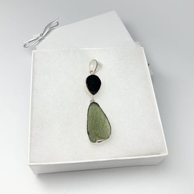 Moldavite with Black Tourmaline Pendant