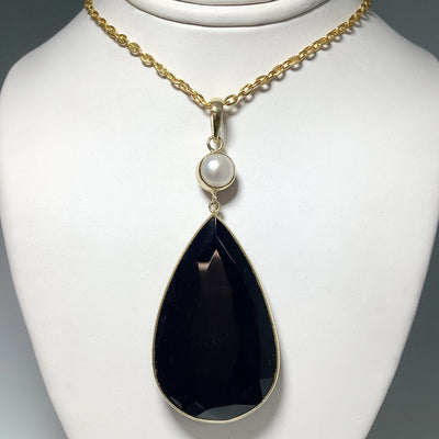 Faceted Black Onyx and Pearl Pendant