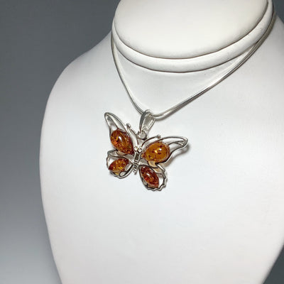 Cognac Amber Butterfly Pendant