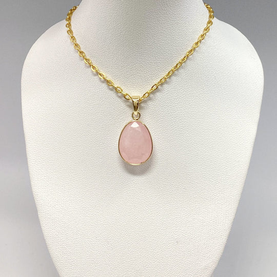 Rose Quartz Gold Finish Pendant - Rocks and Gems Canada