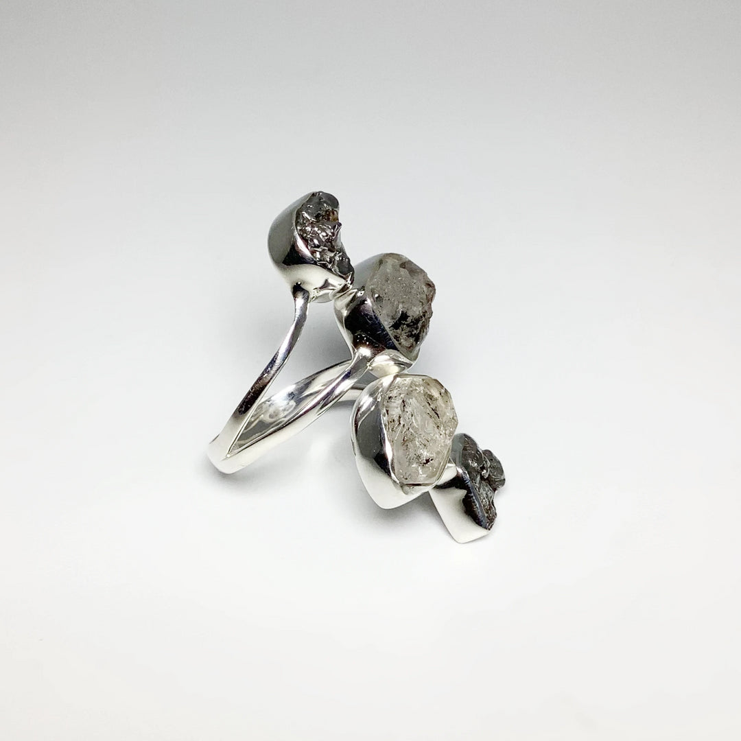 Campo Del Cielo Meteorite and Herkimer Diamond Adjustable Ring - Rocks and Gems Canada