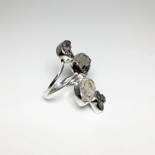 Campo Del Cielo Meteorite and Herkimer Diamond Adjustable Ring - Rocks and Gems Canada