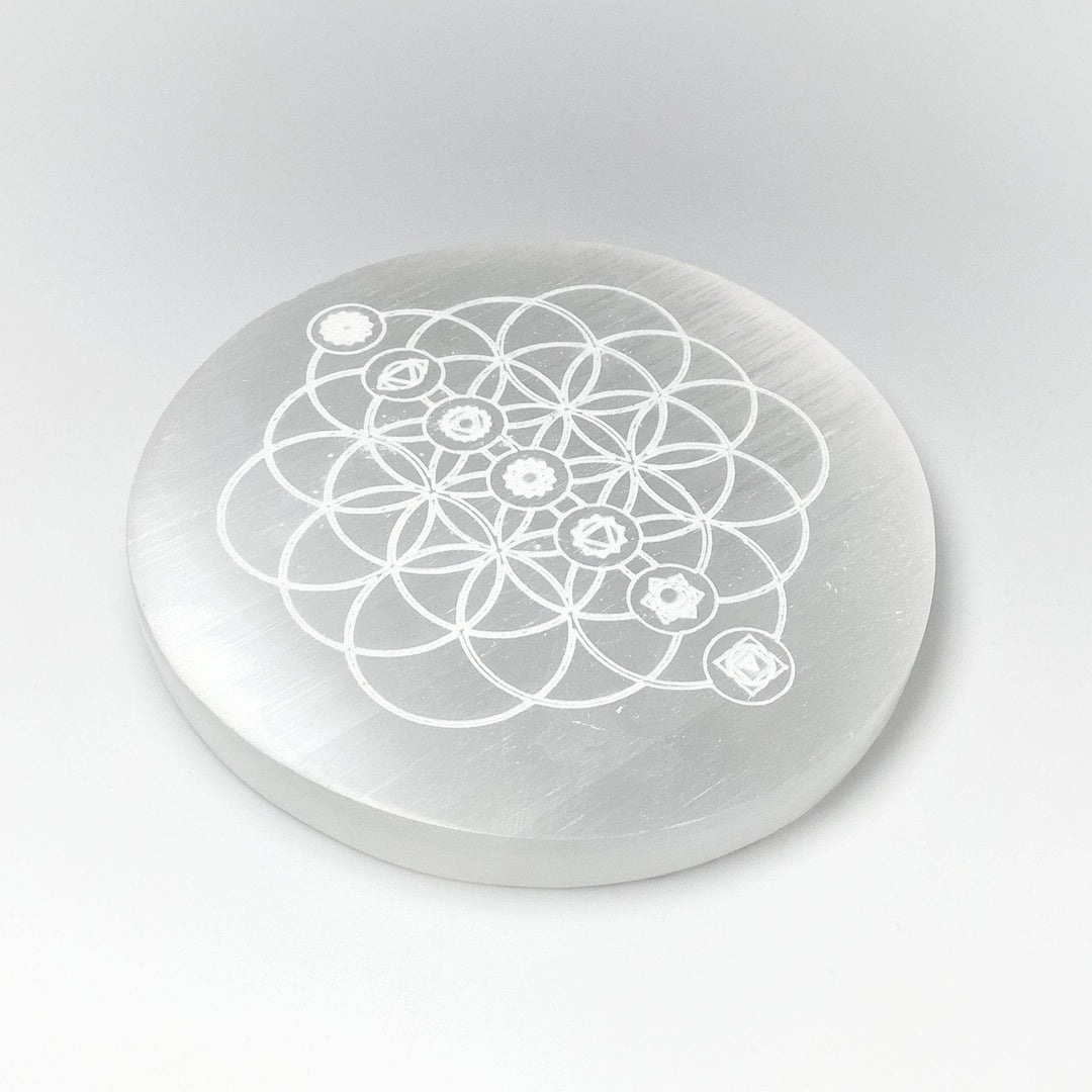 Selenite Round Chakra Charging Plate - Rocks and Gems Canada