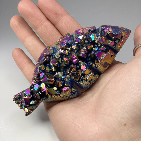 Rainbow Amethyst Druze Cluster Leaf Carving - Rocks and Gems Canada