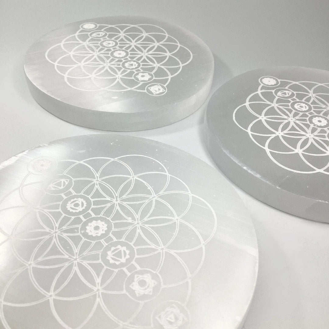 Selenite Round Chakra Charging Plate - Rocks and Gems Canada
