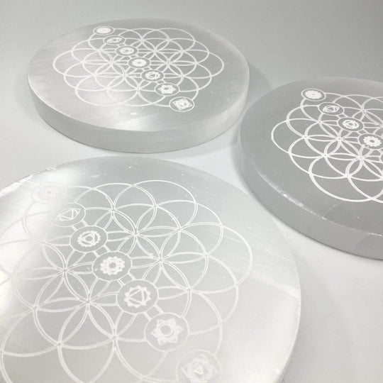 Selenite Round Chakra Charging Plate - Rocks and Gems Canada