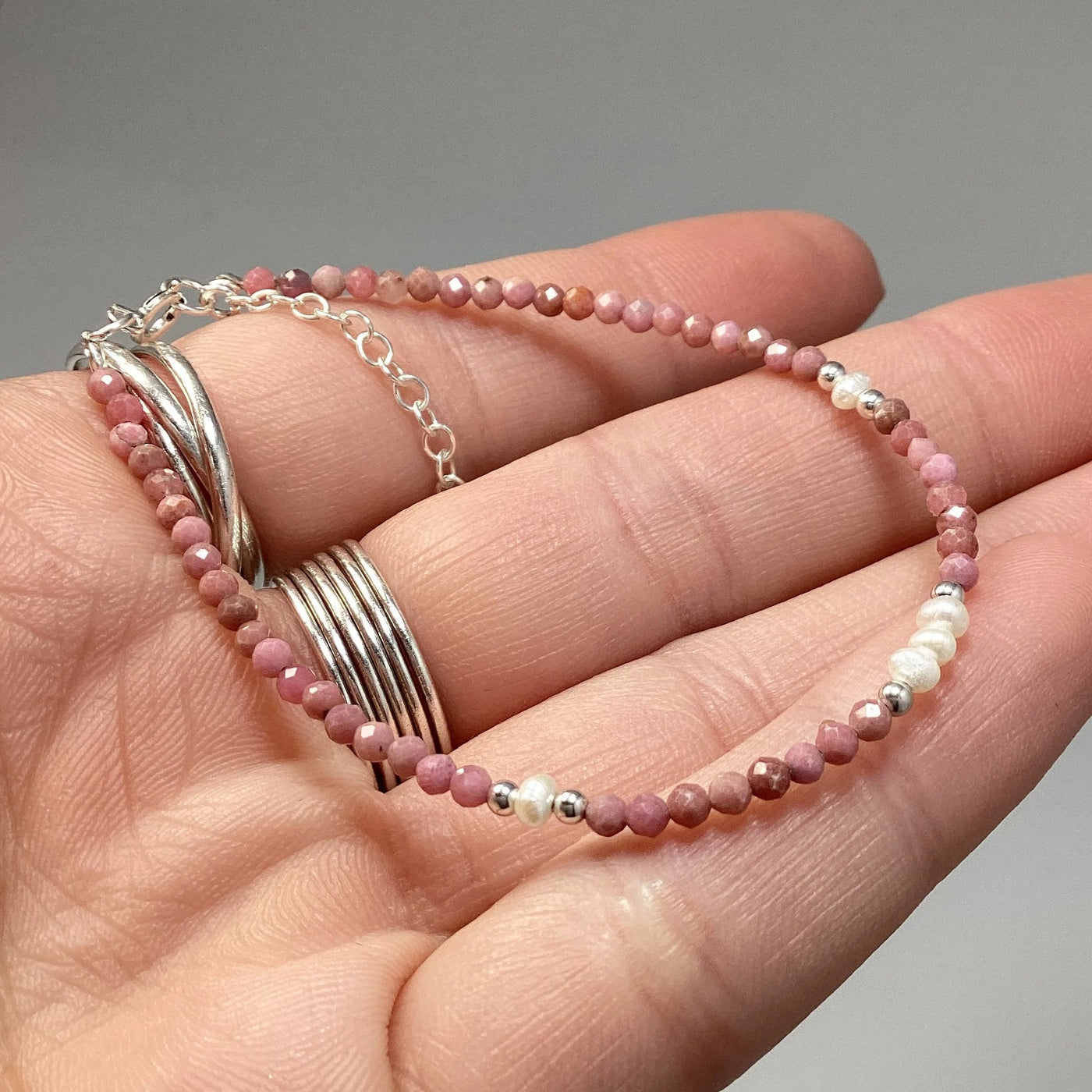 Rhodonite and Pearl Bracelet