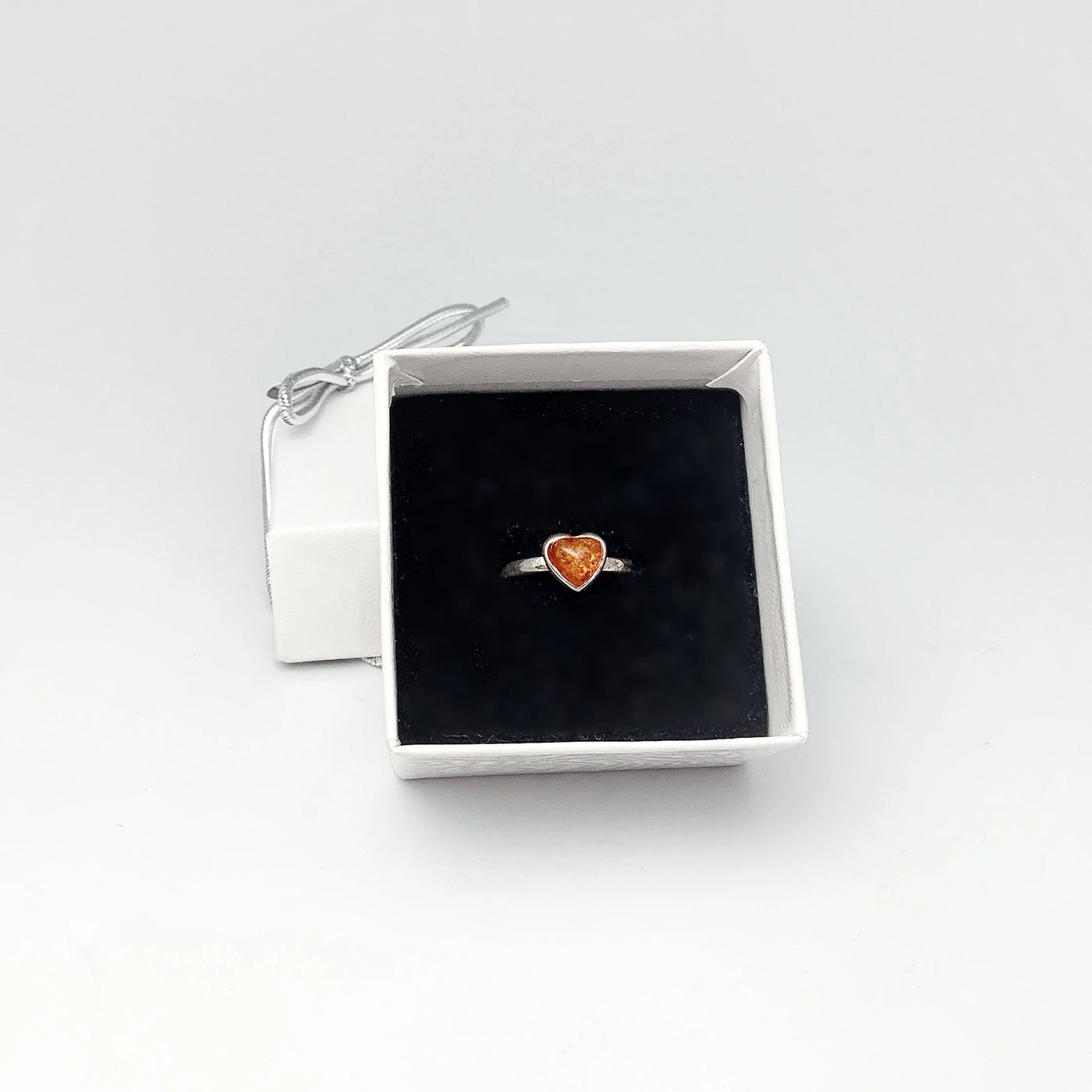 Cognac Amber Heart Ring - Small Sizes