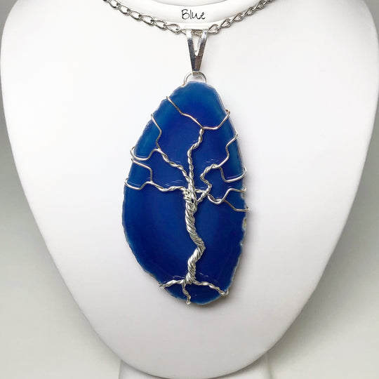 Tree of Life on Agate Slice Necklace - Silver Plated - Rocks and Gems Canada